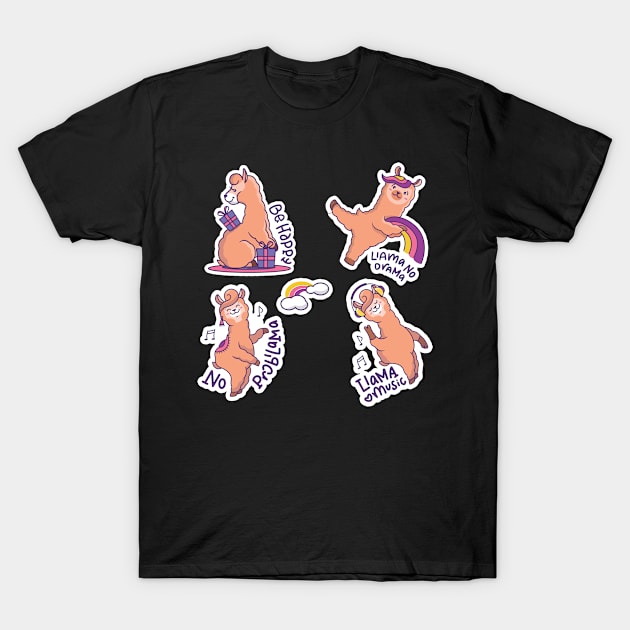 Cute Llama Be Happy No Probllama No Drama Llama Rainbow Drawn Funny T-Shirt by markz66